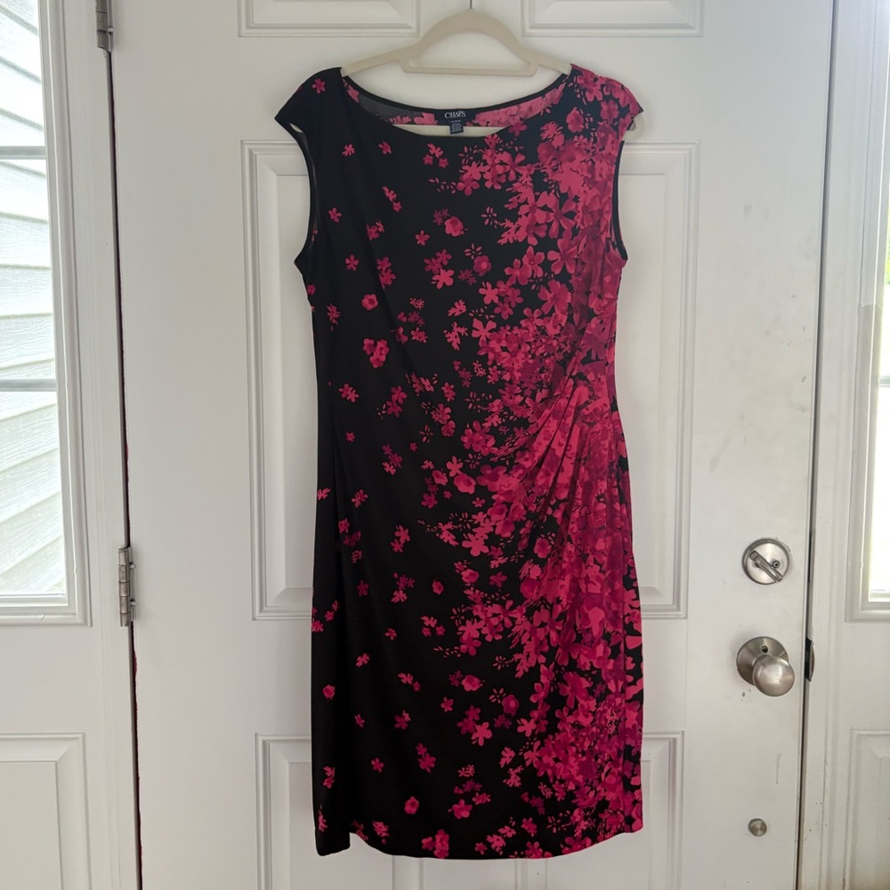 Chaps Black and Pink Asymmetrical Ruched Sheath Dress
